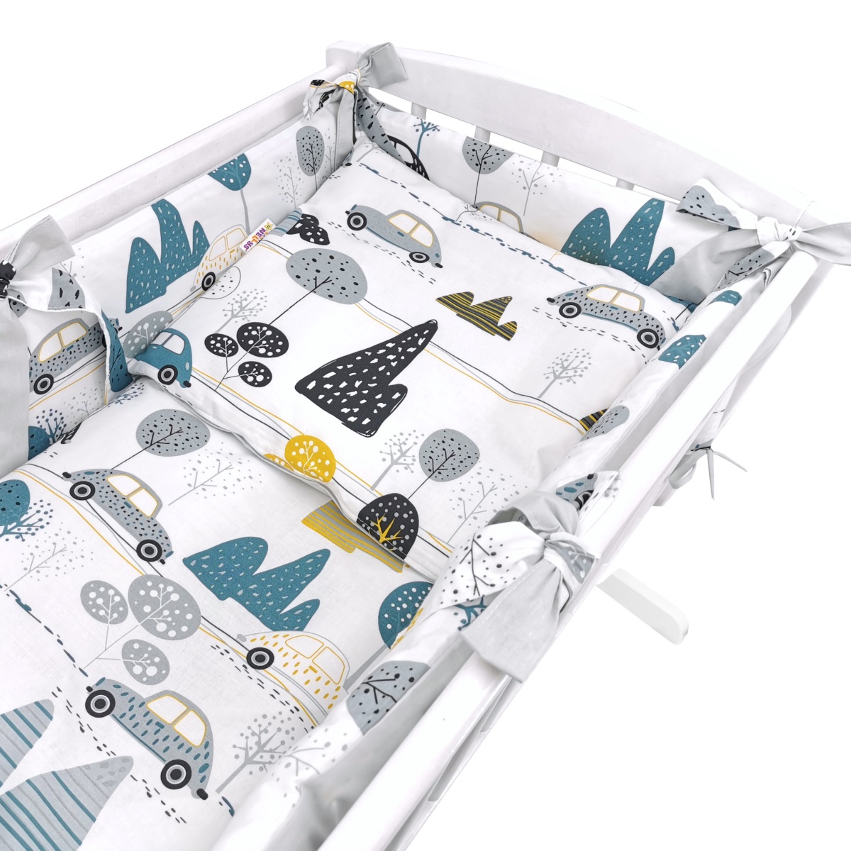 Baby Nellys: 6-dielny set do kolísky (Autá, sivá/zelená)