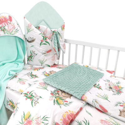 Baby Nellys 6-dielna výhod. súprava pre bábätko s darčekom,120 x 90, Exotika, biela/mátová
