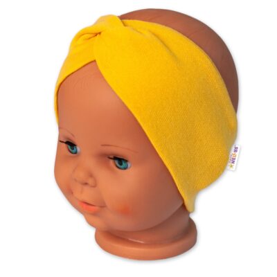 Baby Nellys Bavlnená čelenka dvojvrstvová, horčicová, veľ. 12-18 mesiacov