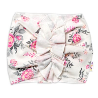 Baby Nellys bavlnená čelenka, turban New Roses, smotanová, veľ. 92