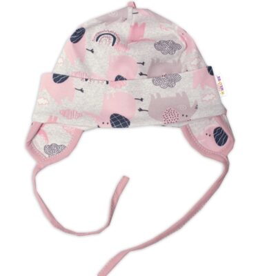 Baby Nellys Bavlnená čiapočka na zaväzovanie, Sloníci, ružová