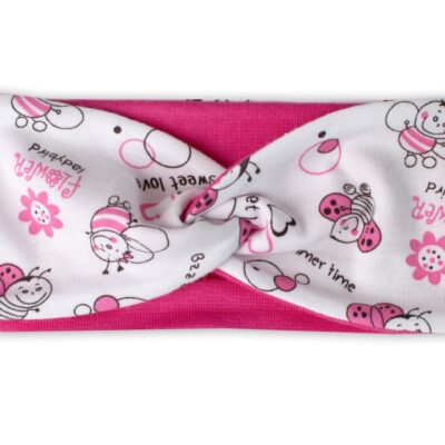 Baby Nellys Bavlněná dětská čelenka Berušky - bílá/růžová, 12-24 m