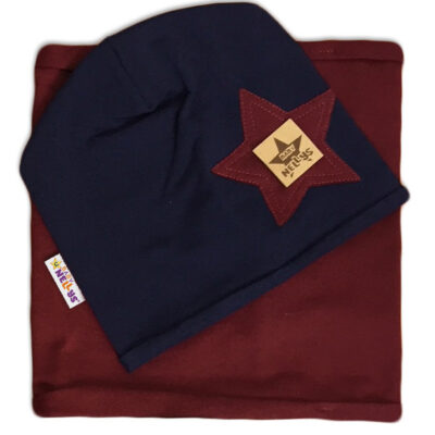 Baby Nellys Bavlnená sada čiapočka a nákrčník Nelly Star - tm.modrá s bordo