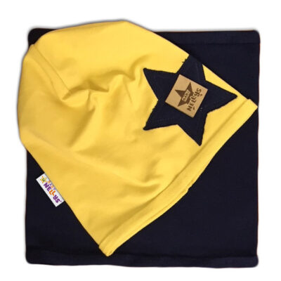 Baby Nellys Bavlnená sada čiapočka a nákrčník Nelly Star - žltá s tm. modrú, vel. 116