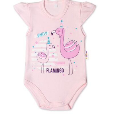 Baby Nellys Bavlnené dojčenské body, kr. rukáv, Flamingo - sv. růžové, veľ. 62