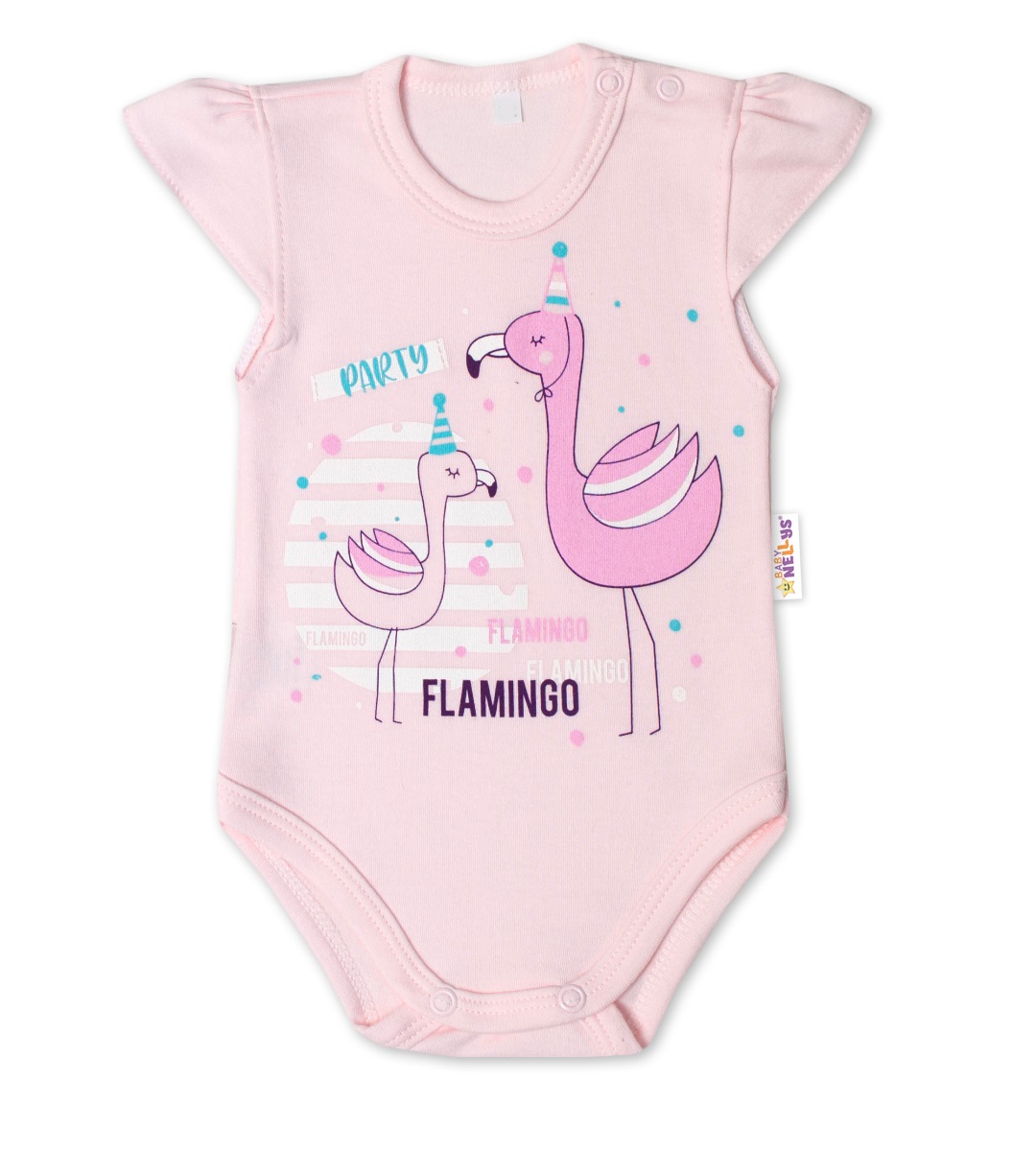 Baby Nellys Bavlnené dojčenské body, kr. rukáv, Flamingo - sv. růžové