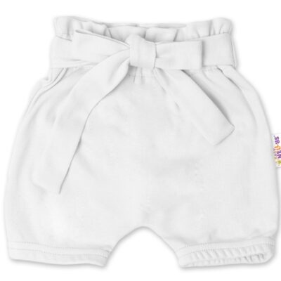 Baby Nellys Bavlnené kraťasy s ozdobným pásikom - biele, veľ. 98/104