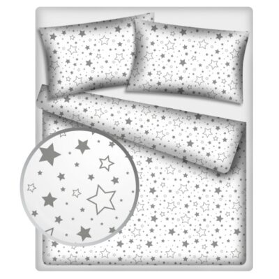 Baby Nellys Bavlnené obliečky 140 x 200/70 x 90 - Sivé hviezdy a hviezdičky