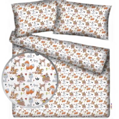 Baby Nellys Bavlněné obliečky - Rozprávkové zvieratká - biela