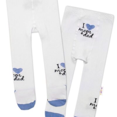 Baby Nellys Bavlnené pančucháče I love mom & dad - modré, veľ. 80/86