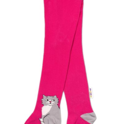 Baby Nellys Bavlnené pančucháče Kocúr - malinové, veľ. 104/110