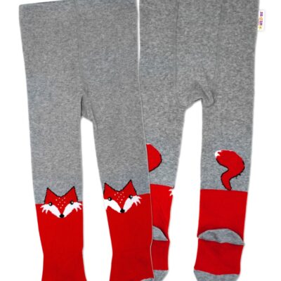 Baby Nellys Bavlnené pančucháče Líštička - sivo/červené, veľ. 104/110