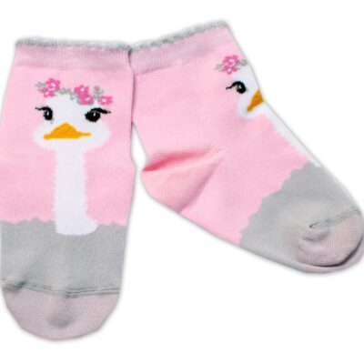 Baby Nellys Bavlnené ponožky Pštros - svetlo růžové, veľ. 104/116