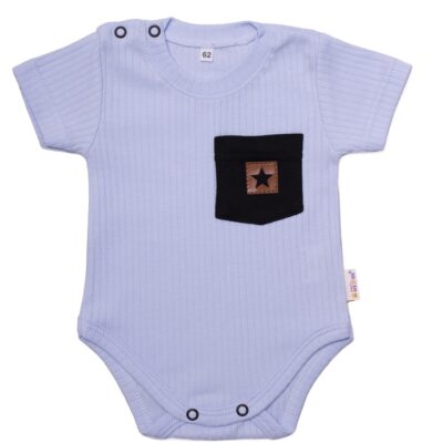 Baby Nellys Bavlnené rebrované body s kapsičkou, kr. rukáv, Summer Boy, sv. modré, veľ.74