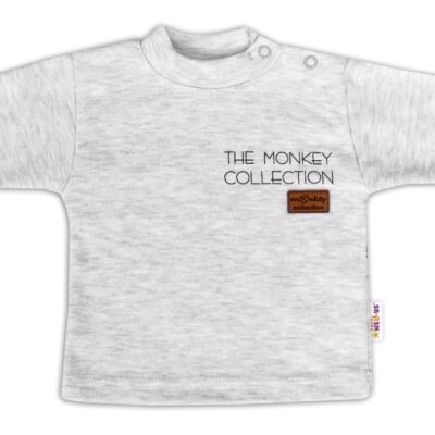 Baby Nellys Bavlnené tričko dlhý rukáv Monkey - sv. sivý melírek