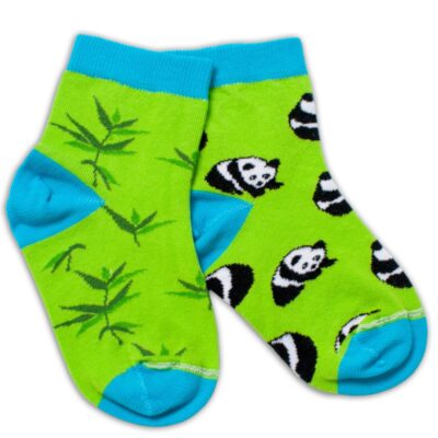 Baby Nellys Bavlnené veselé ponožky  Panda - zelené, veľ. 122/128