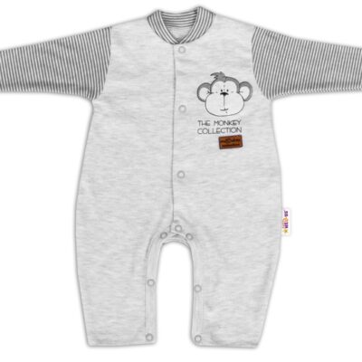 Baby Nellys Bavlnený overal bez šlapiek Monkey - sv. sivý melírek, veľ. 86