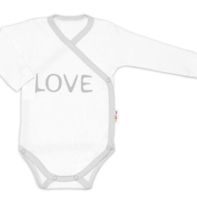 Baby Nellys Body dlhý rukáv Love - zapínanie bokom, biele