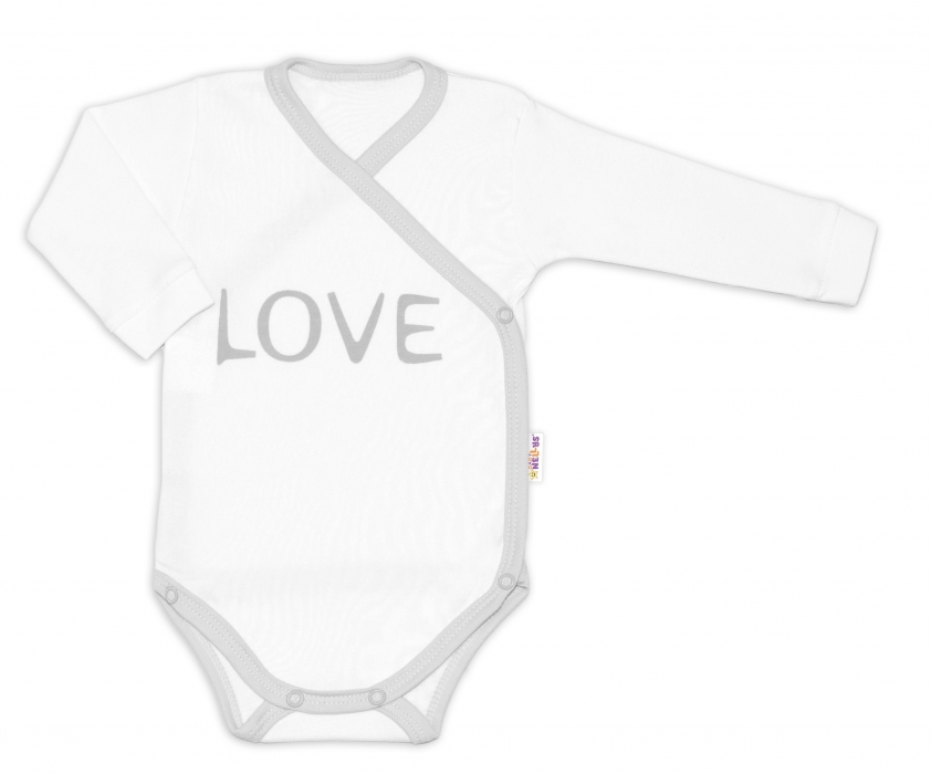 Baby Nellys Body dlhý rukáv Love - zapínanie bokom, biele, veľ. 56