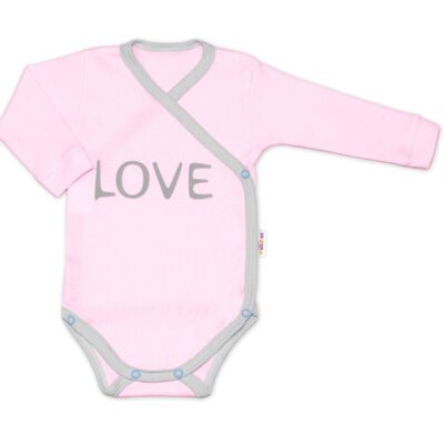 Baby Nellys Body dlhý rukáv Love - zapínanie bokom, ružové, veľ. 56