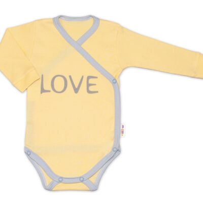Baby Nellys Body dlhý rukáv Love - zapínanie bokom, žlté