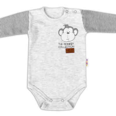 Baby Nellys Body dlhý rukáv Monkey - sv. šedý melírek
