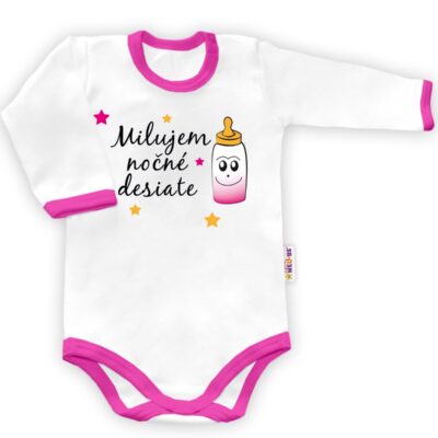 Baby Nellys Body dlouhý rukáv vel. 86, Milujem nočné desiate - biele/ružový lem