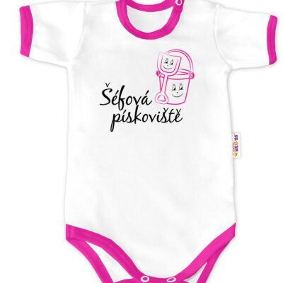 Baby Nellys Body krátky rukáv - Šéfka pieskoviska - biele / ružový lem, veľ. 80
