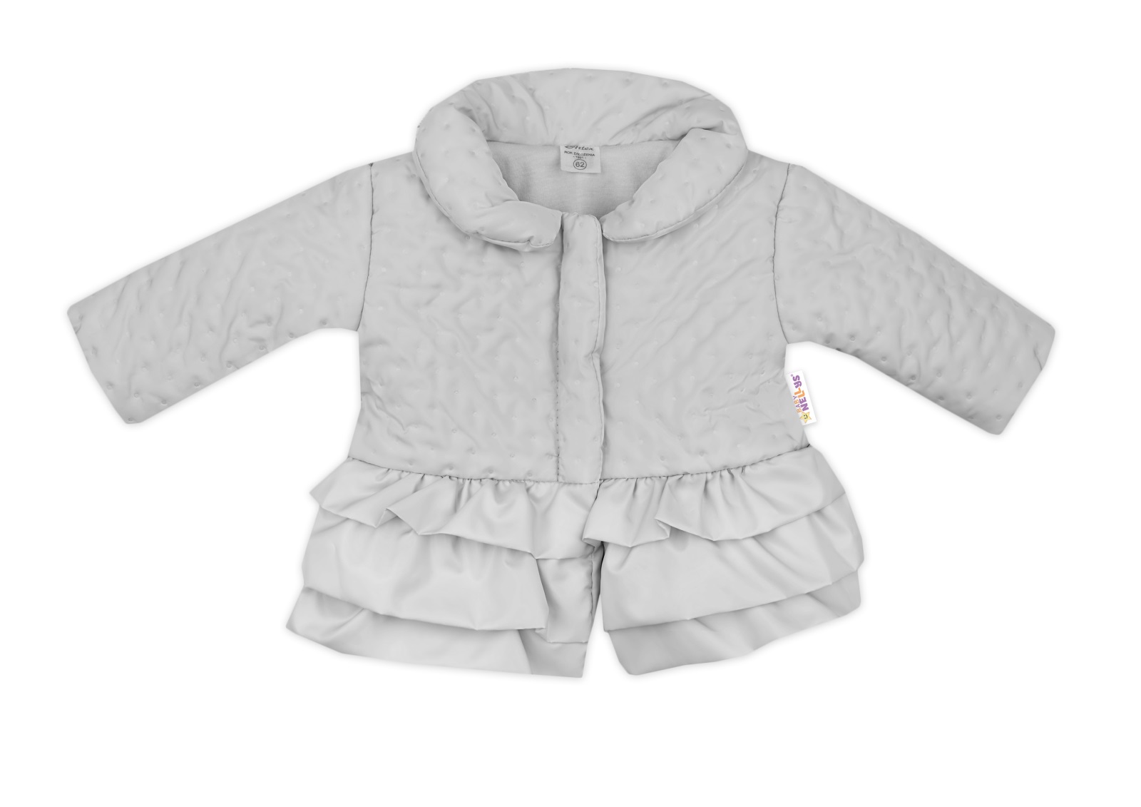 Baby Nellys Detská prechodová bundička s volánikmi, sivá veľ. 80