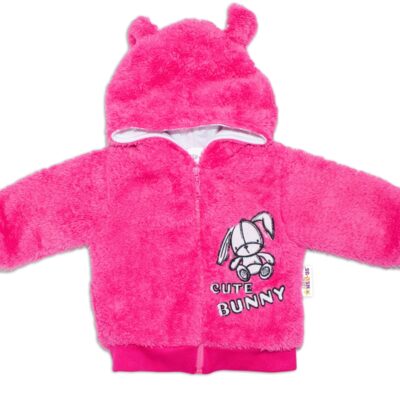 Baby Nellys Dojčenská chlupáčková bundička s kapucňou Cute Bunny - malinová, veľ. 74
