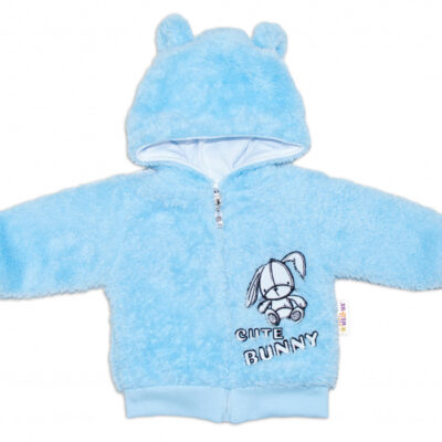 Baby Nellys Dojčenská chlupáčková bundička s kapucňou Cute Bunny - modrá, veľ. 80