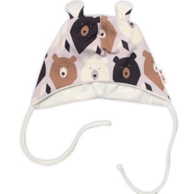 Baby Nellys Dojčenská čiapočka s uškami na zaväzovanie - Medvede, hnedá, veľ. 68/74