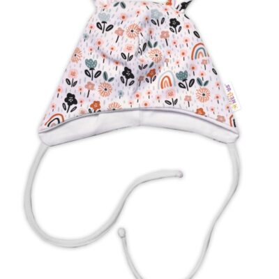 Baby Nellys Dojčenská čiapočka s uškami na zaväzovanie - Palouček, biela