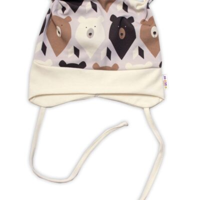 Baby Nellys Dojčenská čiapočka uzlíček na zaväzovanie - Medvede, hnedá, veľ. 68/74