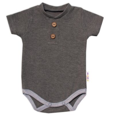 Baby Nellys Dojčenské rebrované body s gombíkmi kr. rukáv, Boy - sivé, veľ. 80