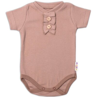 Baby Nellys Dojčenské rebrované body s gombíkmi kr. rukáv, Girl - hnedé, veľ. 80