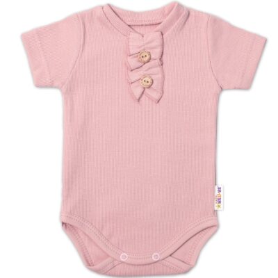 Baby Nellys Dojčenské rebrované body s gombíkmi kr. rukáv, Girl - púdrové, veľ. 74