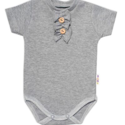 Baby Nellys Dojčenské rebrované body s gombíkmi kr. rukáv, Girl - sivé, veľ. 86
