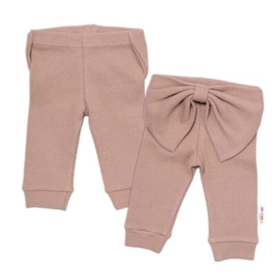 Baby Nellys Dojčenské rebrované legíny s mašľou - béžové