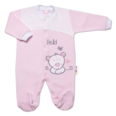 Baby Nellys Dojčenský overal froté, Macko Hello, veľ. 74
