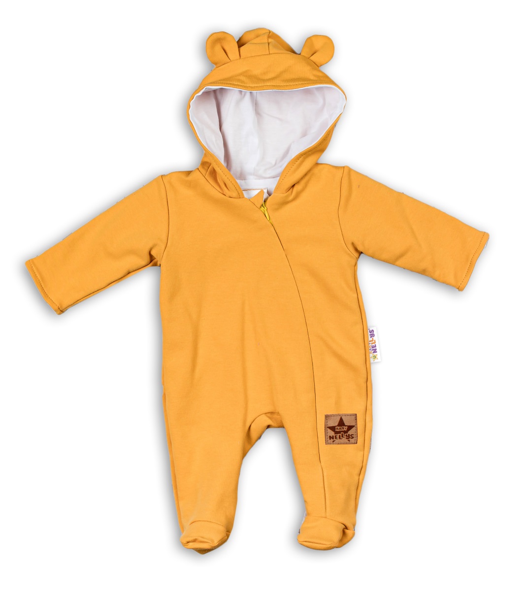 Baby Nellys Dojčenský teplákový overal s kapucňou - horčicový, veľ. 86