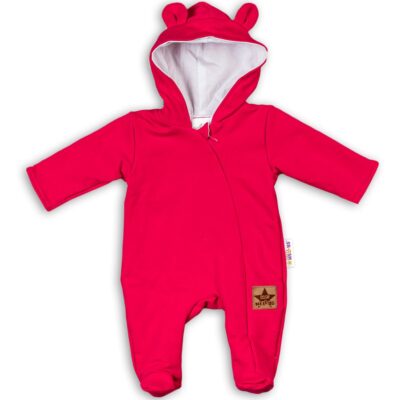 Baby Nellys Dojčenský teplákový overal s kapucňou - malinový, veľ. 80