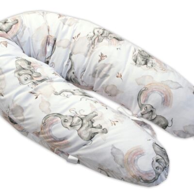 Baby Nellys: Dojčiaci vankúš Slon a dúha (biely)