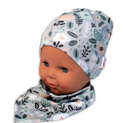 Baby Nellys Dvojvrstvová čiapka + šatka Palouček, mätová, 104/110