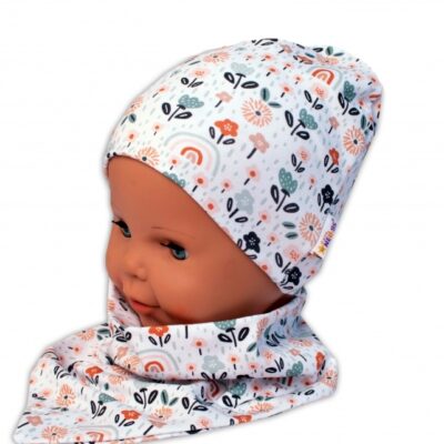 Baby Nellys Dvojvrstvová čiapka + šatka Palouček, smatanová, veľ. 92/98