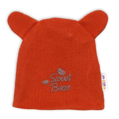 Baby Nellys Dvojvrstvová dojčenská čiapočka s uškami Teddy - tehlová, veľ. 68