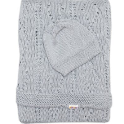 Baby Nellys: Háčkovaná dečka s čiapočkou (sivá)