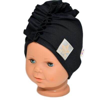 Baby Nellys Jarná /jesenná bavlnená čiapka - turban, čierna, 68/74