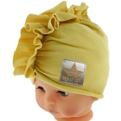 Baby Nellys Jarná/jesenná bavlnená čiapka - turban, horčicová