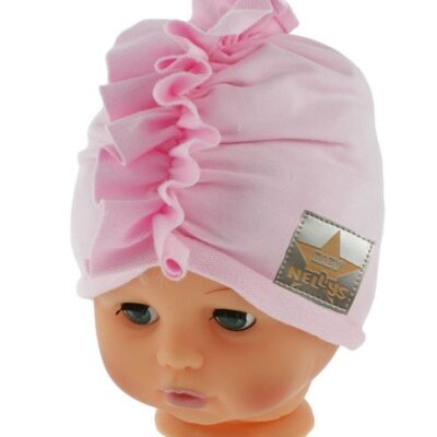 Baby Nellys Jarná/jesenná bavlnená čiapka - turban, sv. ružová